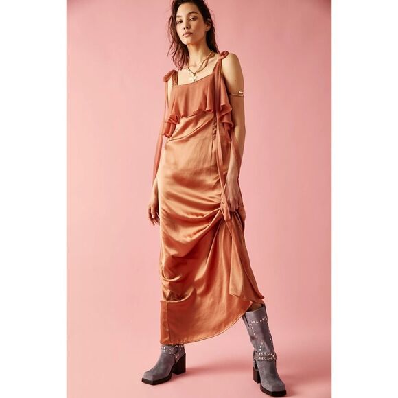 Free People x Brenda Knight Night Slip Asymmetrical Maxi Dress - Picture 1 of 3